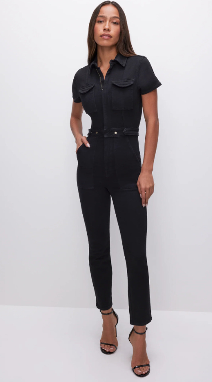 GOOD AMERICAN Women's Fit For Success Jumpsuit 1 Small Black Short Sleeve NWT